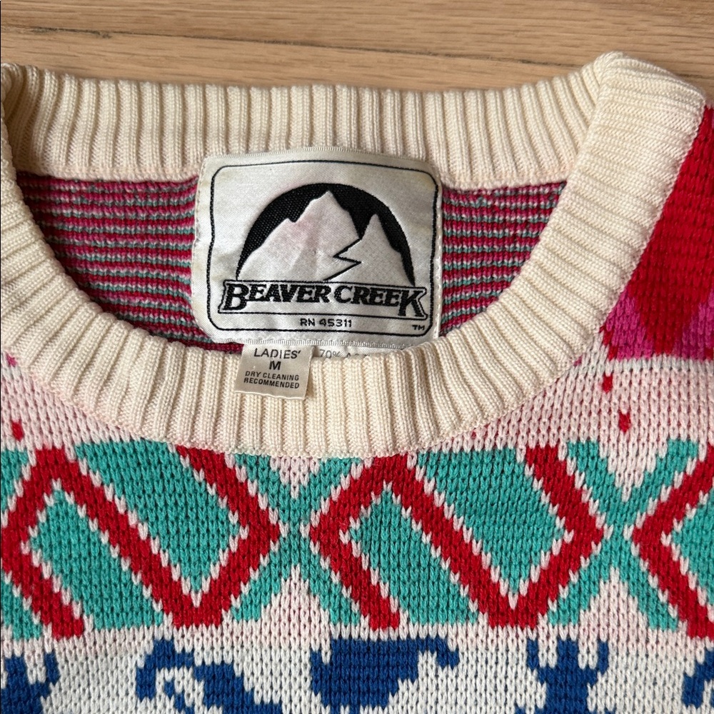 Retro Wool Blend Multicolor Patterned Sweater - image 4